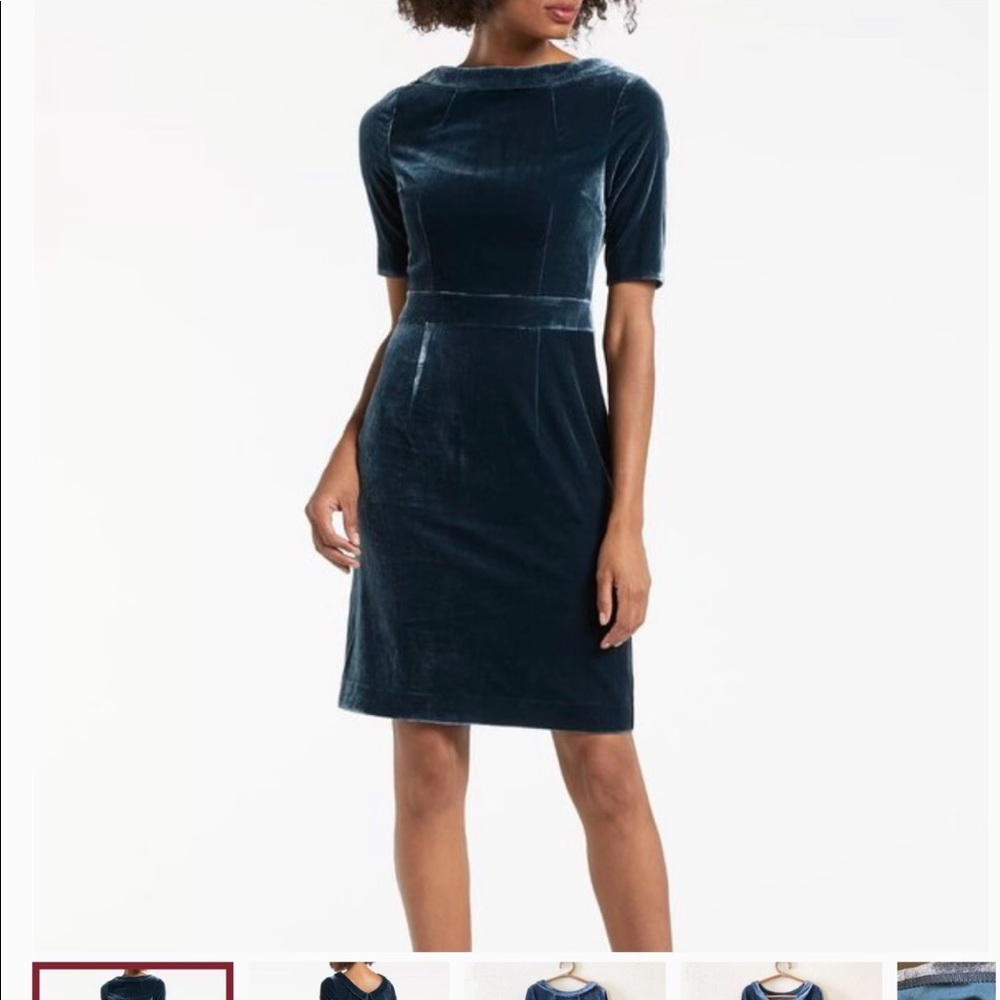 Stunning blue velvet Boden dress US14 short sleeve. Martha Seam Detail d…